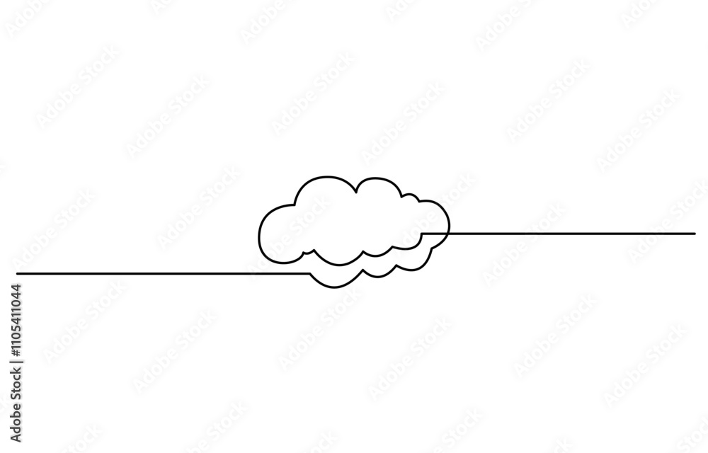 Aufkleber Clouds one continuous line drawing, Vector illustration drawn with one continuous line of clouds in the sky. Single line concept of overcast cloudy weather, Cloud one line drawing.