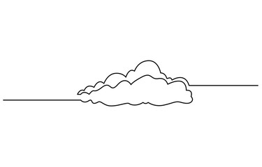 Clouds one continuous line drawing, Vector illustration drawn with one continuous line of clouds in the sky. Single line concept of overcast cloudy weather, Cloud one line drawing.