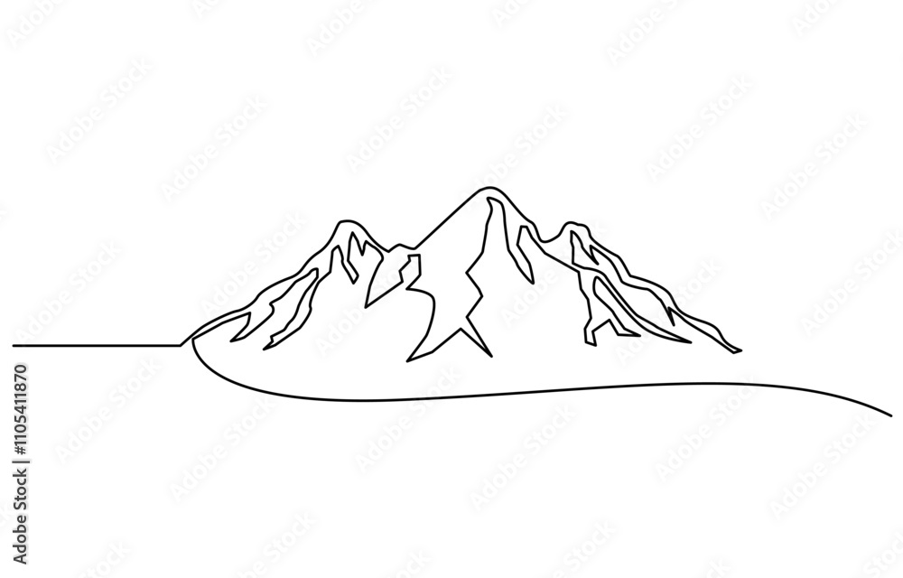 Poster one continuous line . line art. minimal single line.white background. one line drawing, mountains la