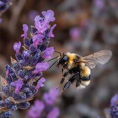Bumblebee on Purple Lavender Flower