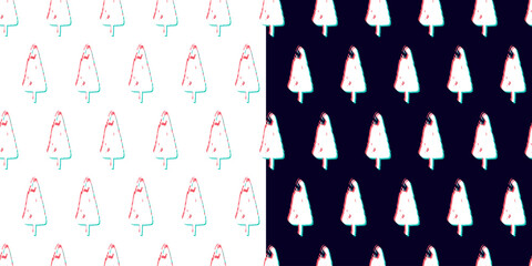 Glitch effect Christmas tree background texture. Grunge Xmas celebration geometric seamless vector pattern tile for clothing, underwear and home textiles
