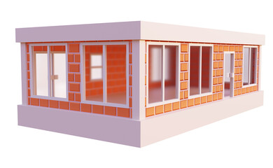 Orange brick building. 3d rendering.	