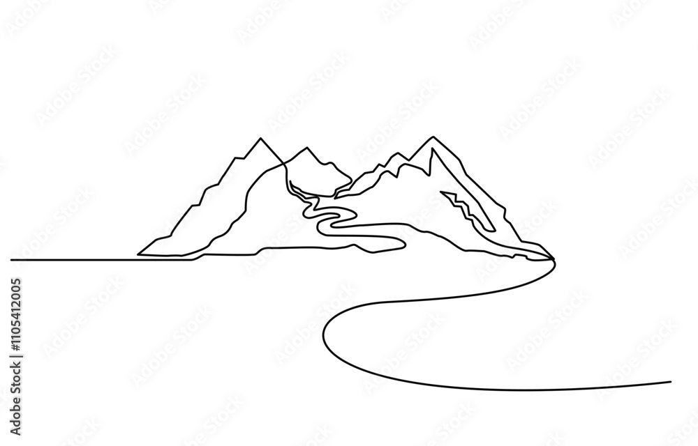 Poster one continuous line . line art. minimal single line.white background. one line drawing, mountains la