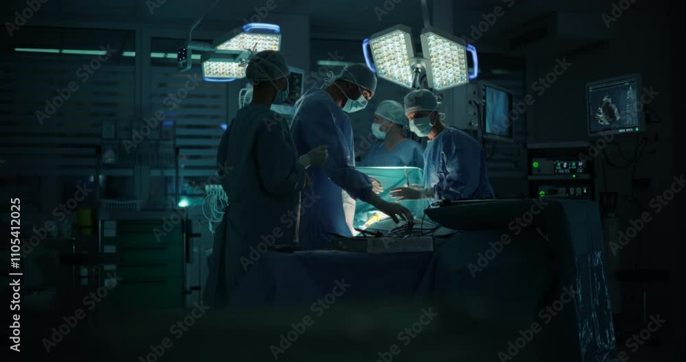 Poster surgeons and assistants maintain steady hands and clear communication as they continue the delicate 
