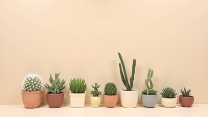 Generative AI, Minimalist Arrangement of Potted Cacti and Succulents in Soft Lighting