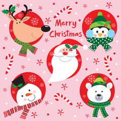 Christmas card, gift bag or box design with christmas characters
