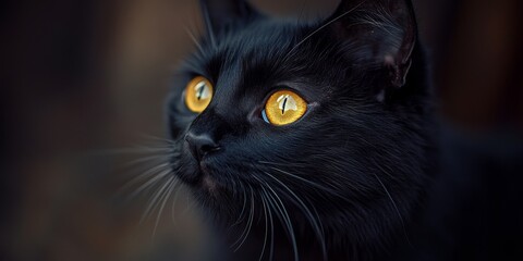 Image of a black cat intently staring, showcasing the captivating features and expressive gaze of the black cat, highlighting its mysterious allure and charm. Perfect for animal enthusiasts.