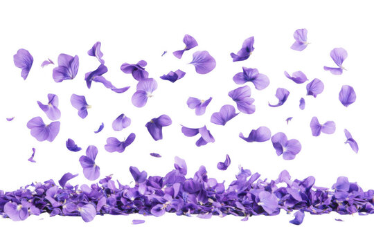 beautiful purple flower petals flying and falling in the air, isolated on transparent background, clipping path, PNG