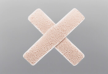 Obraz premium Adhesive Medical Plaster Crossed Strips Bandage First Aid Isolated on White Transparent Background E