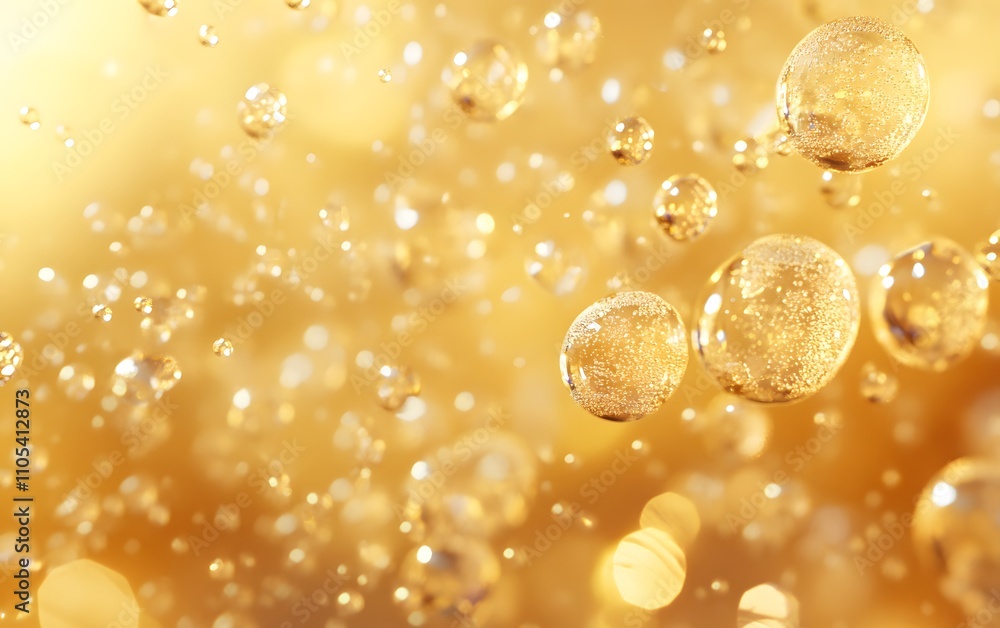 Aufkleber close-up view of sparkling bubbles in golden liquid, creating a refreshing and lively ambiance