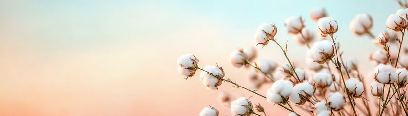 Soft Cotton Blooms Field Pastel Sunrise Banner
