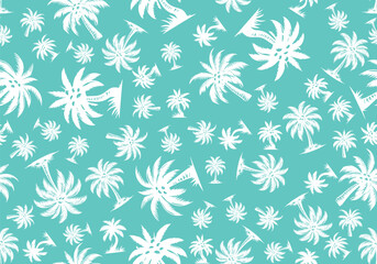 coconut tree in summer, Simple line art illustration. Seamless pattern with abstract floral print. 