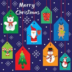 Christmas card, gift bag or box design with christmas characters
