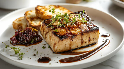 Perfectly Seared Foie Gras with Fig Compote and Brioche, Luxury Appetizer Photography