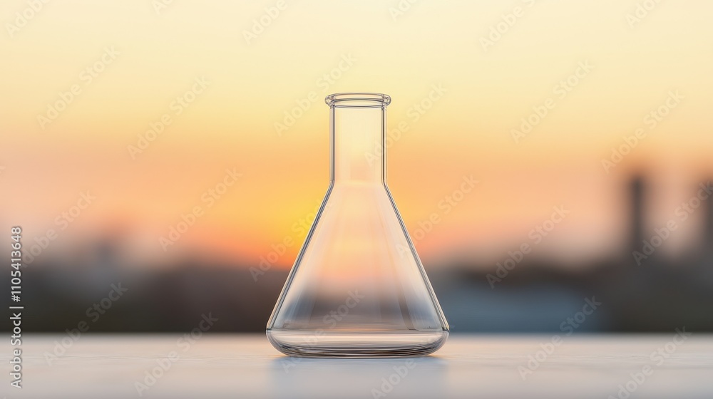 Poster empty erlenmeyer flask at sunset science research discovery experiment