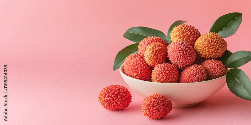 Aufkleber ripe lychee fruits arranged in a bowl on a pink desk, showcasing the exotic lychee s vibrant appeal 