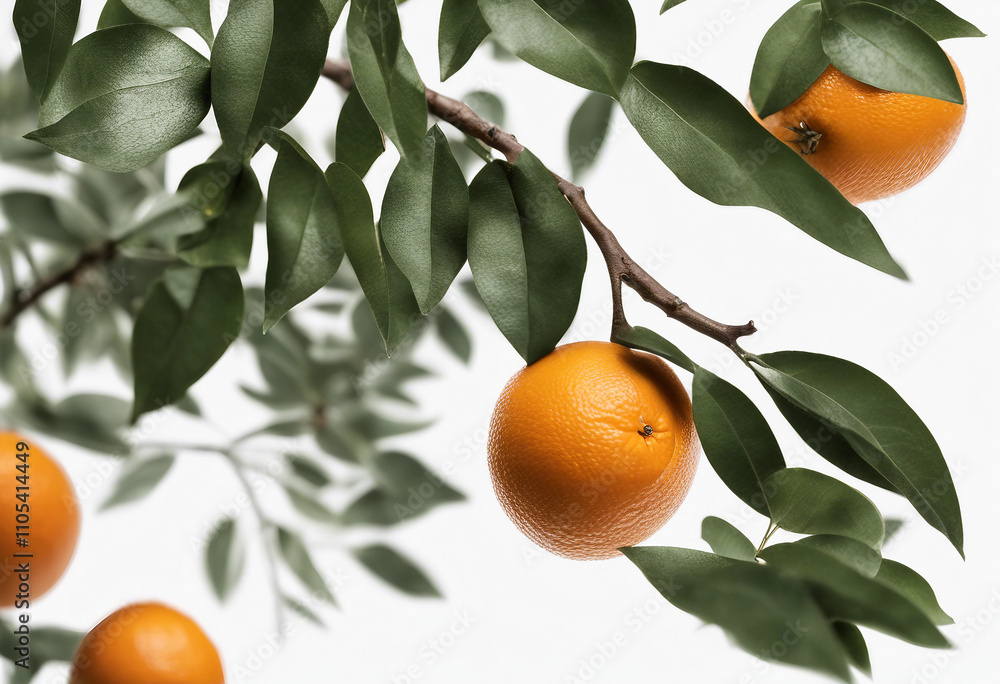 Poster bitter oranges on twig with leaves isolated on white transparent background cut out element