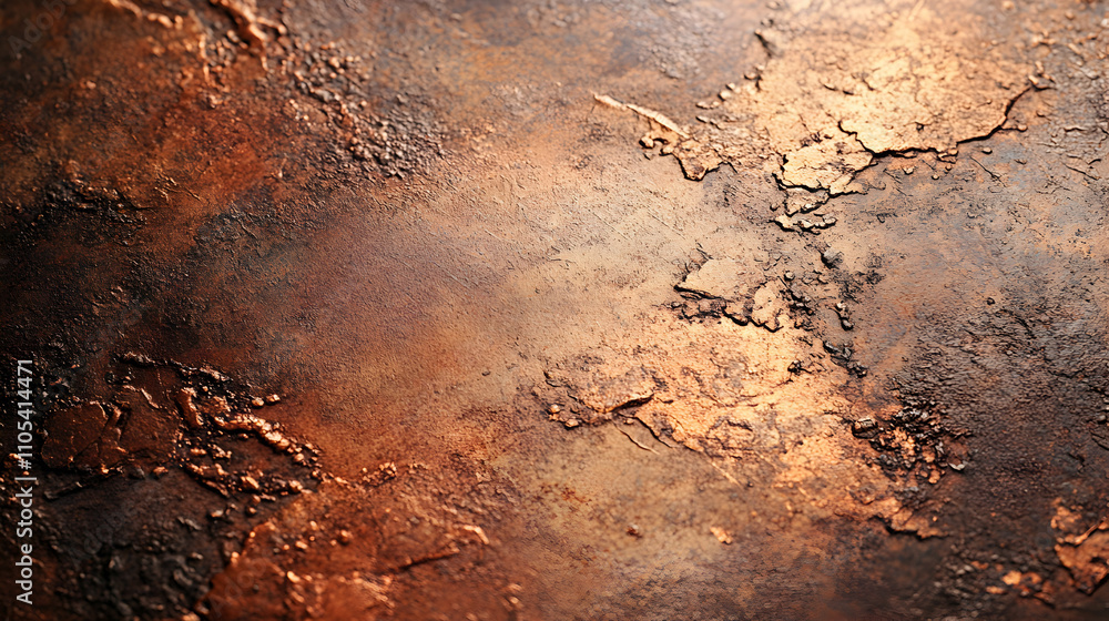 Aufkleber a close-up view of a metallic surface with an abstract texture and a rough, oxidized, and rustic bro