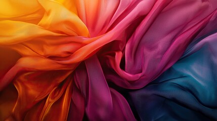 Obraz premium Colorful flowing fabric displays vibrant hues and textures in a dynamic arrangement