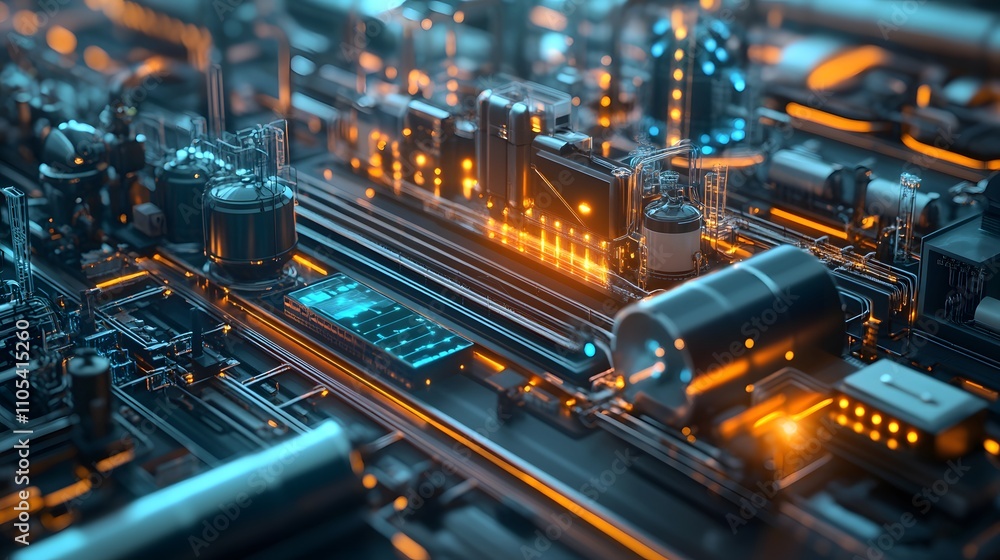 Poster a close-up view of an intricately designed circuit board showcasing vibrant lights and details of el