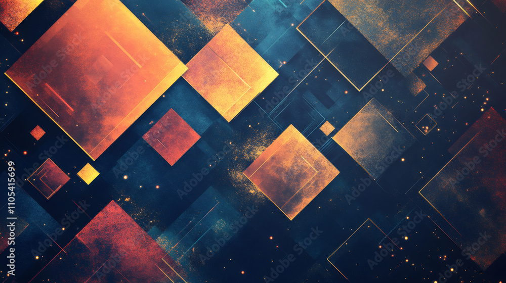 Fototapete Abstract geometric shapes create a dynamic visual with grunge texture and vibrant colors, forming an intriguing backdrop