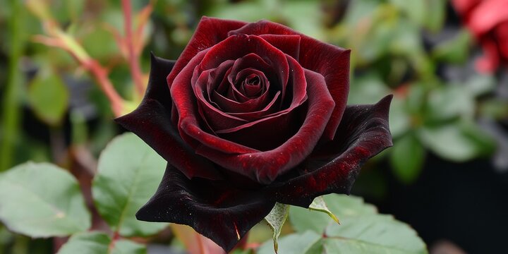 Stunning red rose flower exemplifying the beauty of the Black Baccara variety, showcasing its velvety petals and deep color. Ideal for conveying romance and elegance, this rose flower captivates.