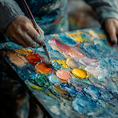 Obraz premium Artist Hand Mixing Colors on Palette