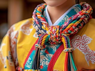 Obraz premium Close Up of Traditional Sumo Attire Showcasing Intricate Patterns and Textures, Highlighting Colors and Unique Design Elements in Japanese Culture
