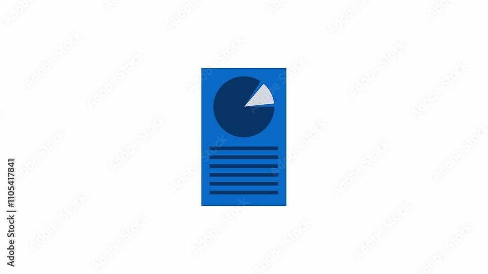 Poster blue pie chart infographic with text 2d object animation. business report cartoon 4k video, alpha ch