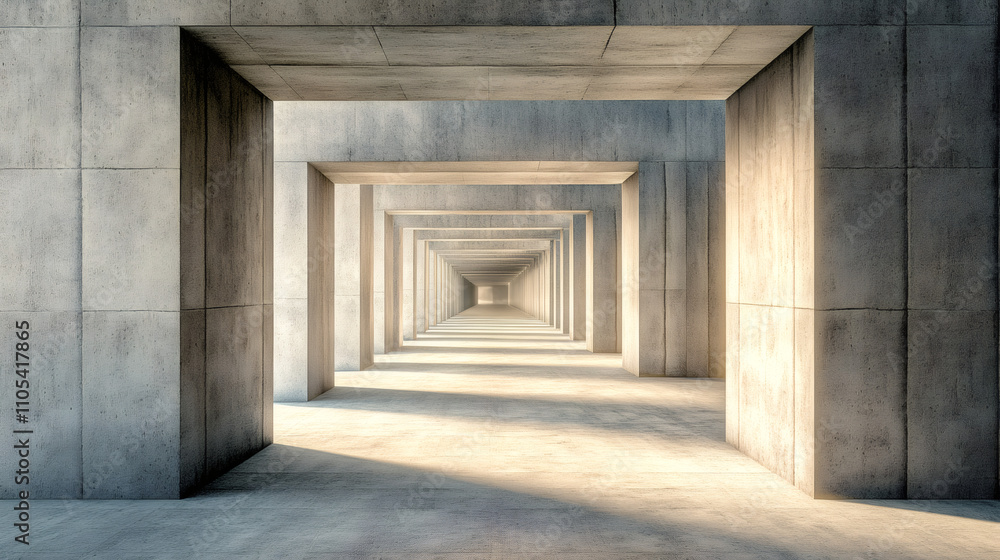 Aufkleber captivating urban atmosphere: long concrete corridor with modern symmetrical architecture and abstra