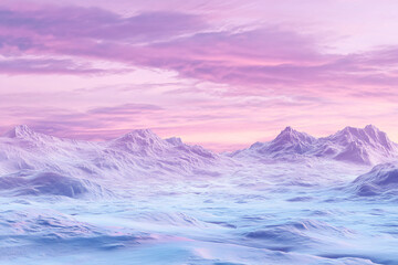Fototapeta premium Panoramic view of icy tundra under a twilight sky with pink and purple hues blending