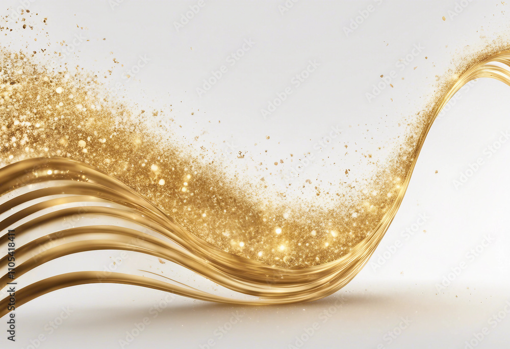 Aufkleber golden waves with sparkling particles flowing on a white background horizontal curved line of golden