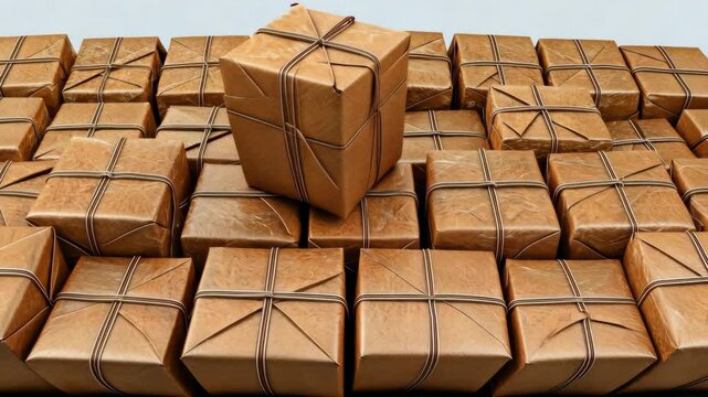 Stacked wooden crates arranged in a random pattern on a rustic surface.