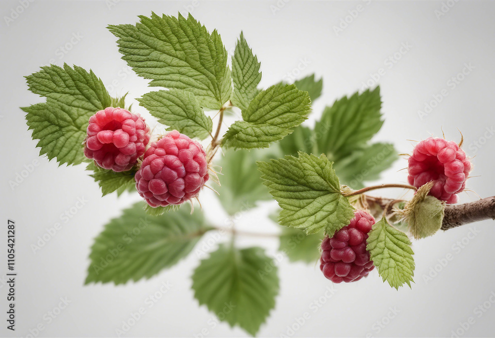 Poster raspberry branch isolated on white transparent background cut out element