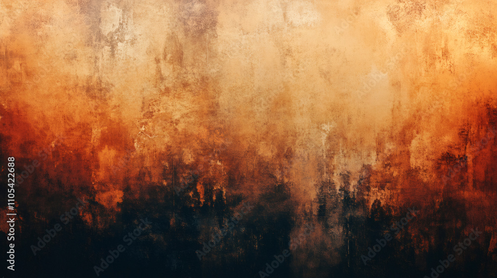 Poster dramatic and abstract atmosphere created by deep orange and black grunge background resembling fire 