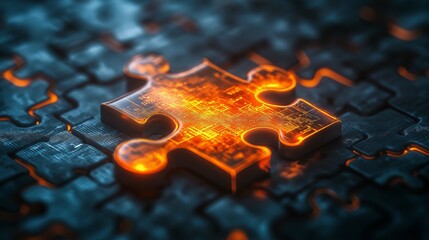 Glowing Puzzle Piece in Dark Background with Technology Design