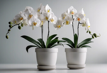 White orchids flowers in pots isolated on transparent white background © FrameFinesse