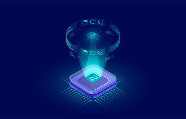 Ai (Artificial Intelligence) Icon, Cloud Computing, Data Mining, Neural Networks, and Machine Programming Concepts, Isometric Vector