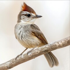 Fototapeta premium Red whiskered bulbul perched on branch in isolated setting.
