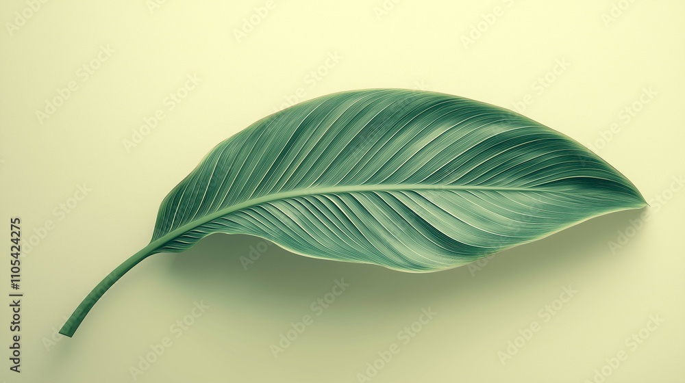 Poster elegant green leaf on soft minimalist background displaying texture