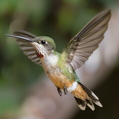 Fototapeta premium Female Ruby Throadted Hummingbird in flight