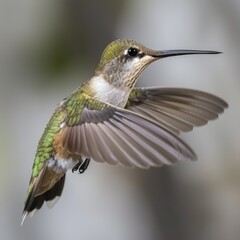 Fototapeta premium Female ruby throated hummingbird in flight