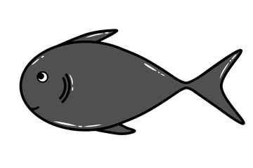 Fish cute doodle small swimming animal inspired by tuna that can be used for sticker, kids book, scrapbook, icon, decorative, e.t.c with aesthetic colorful gray color