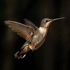 Fototapeta premium Flying Hummingbird In The Dark