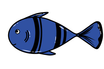 Fish cute doodle small swimming animal inspired by tuna that can be used for sticker, kids book, scrapbook, icon, decorative, e.t.c with aesthetic colorful blue color