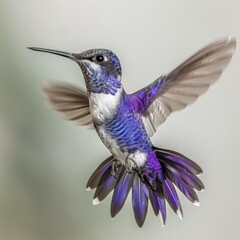 Fototapeta premium Fast moving violet sabrewing hummingbird with blurred wings and tail.
