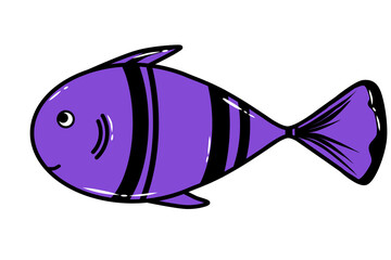 Fish cute doodle small swimming animal inspired by tuna that can be used for sticker, kids book, scrapbook, icon, decorative, e.t.c with aesthetic colorful purple color