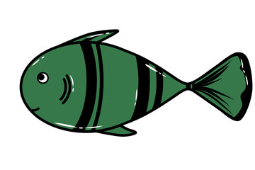 Fish cute doodle small swimming animal inspired by tuna that can be used for sticker, kids book, scrapbook, icon, decorative, e.t.c with aesthetic colorful green color