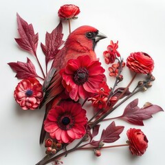 Hamim bird flower Red flowers and birds