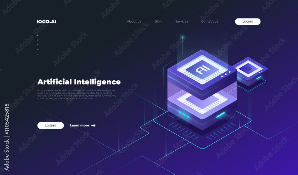 Wall mural (artificial intelligence icon) ai, isometric cloud computing concept, data mining, neural network